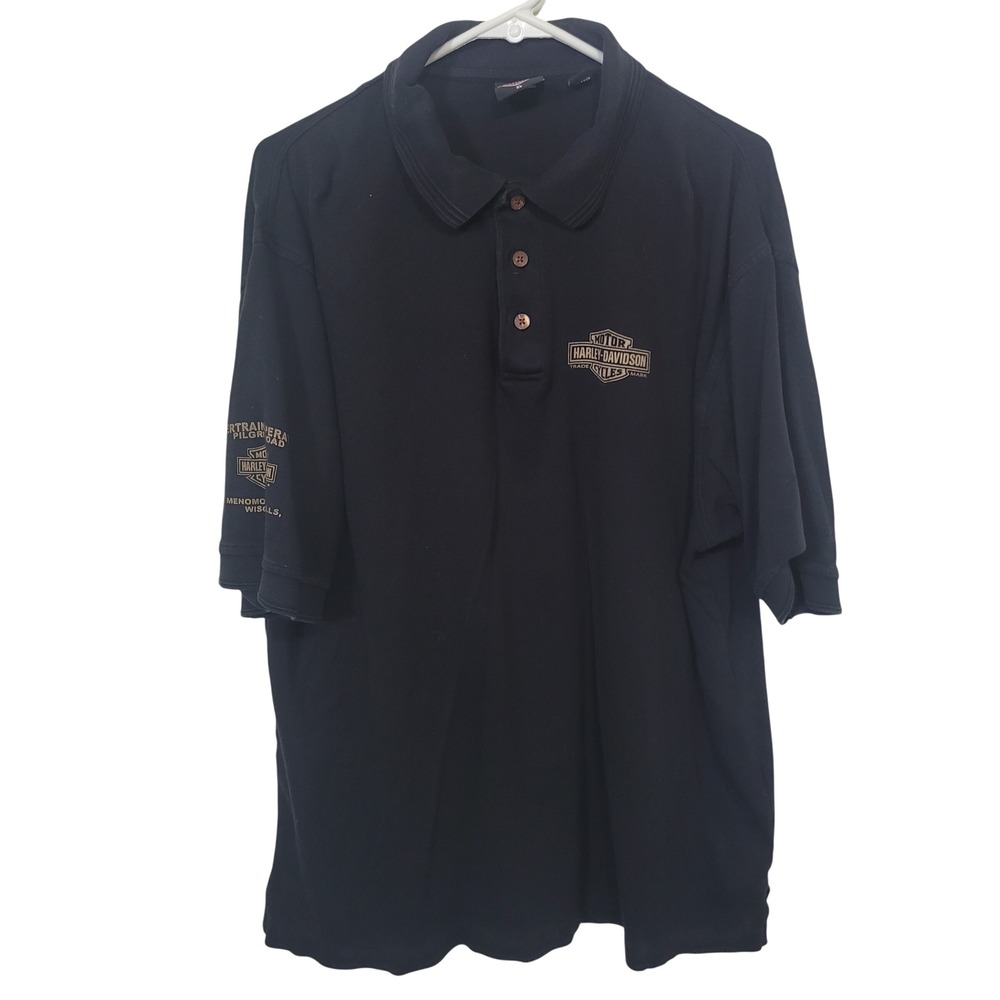Harley-Davidson XL Polo Shirt Mens Black Powertrain Operations Pilgrim Road Logo